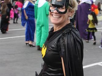 A teacher wearing a costume