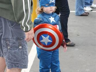 A student dressed up like Captain America