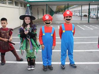 Students dressed as Mario and a witch